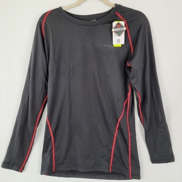 NIB TSLA 2 Pack Mens Workout Shirts Hyper-Dri Long Sleeve Blk/Red Olive Sz Lrg - Picture 4 of 11